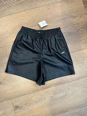 Fabletics Black Faux-Leather Elastic Waist Shorts